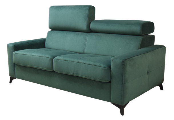 sofa z regulowanymi zaglowkami na wysokiej nozce kanapa butelkowa zielen